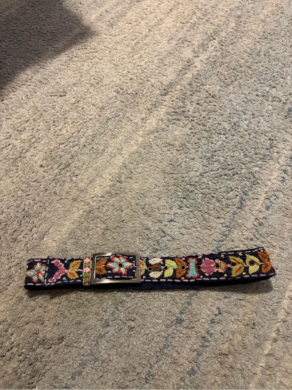 Vintage Boho Embroidered Cotton Belt Navy Blue Floral Folk Art Cottagecore 45"
